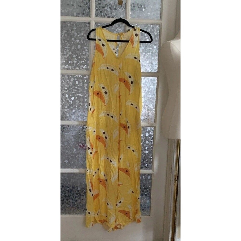 NWT Pepaloves Jumpsuit Bananas Summer Fun Rayon Sz L Beach Lounge Festival - Picture 2 of 8